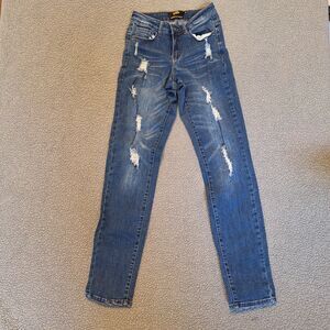 L&B‎ LUCKY & BLESSED Jeans Boyfriend Stretch Denim Blue Pants Distressed Size 2